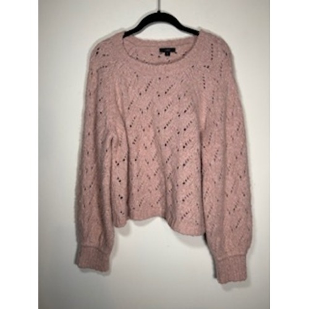 J.Crew Pink Pointelle Knit Wool Blend Raglan Sleeve Sweater Large Cottage Preppy